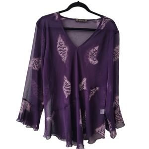 Purple Sheer Women's Tunic Top Blouse Sz XL